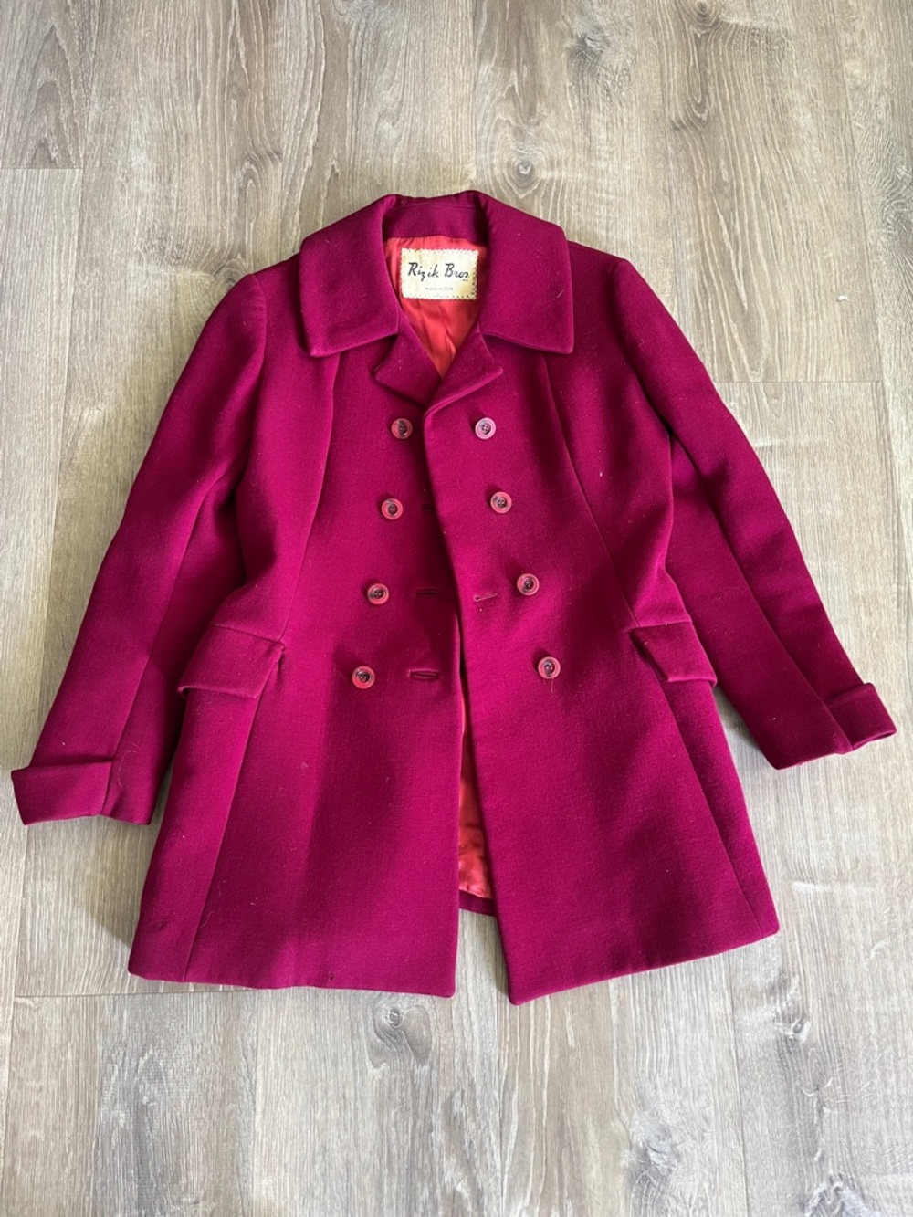 Vintage Rizik Brothrs Women's Double-Breasted Wine Peacoat